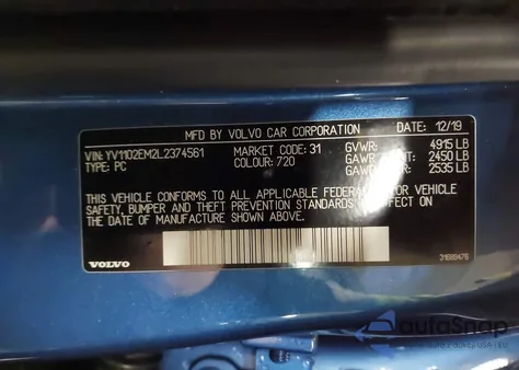 2020 Volvo V60 T5 R-Design z USA, uszkodzony, nr VIN YV1102EM2L2374561